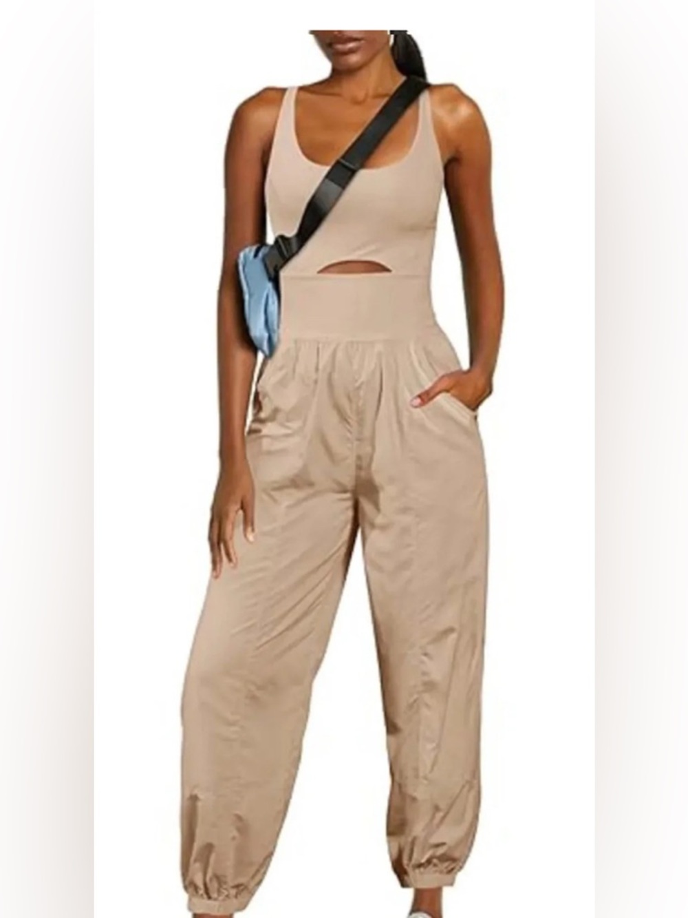 Sleeveless Jumpsuit with Cutout & Pockets